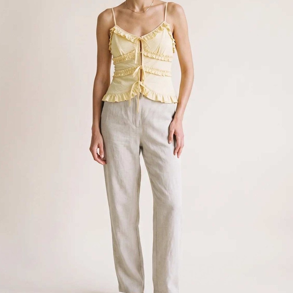 Emory Park Yellow Ruffle Cami Top in Butter Tie Front Tank Womens Small